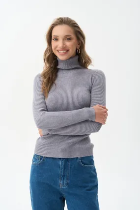 Ribbed turtleneck sweater in color grey