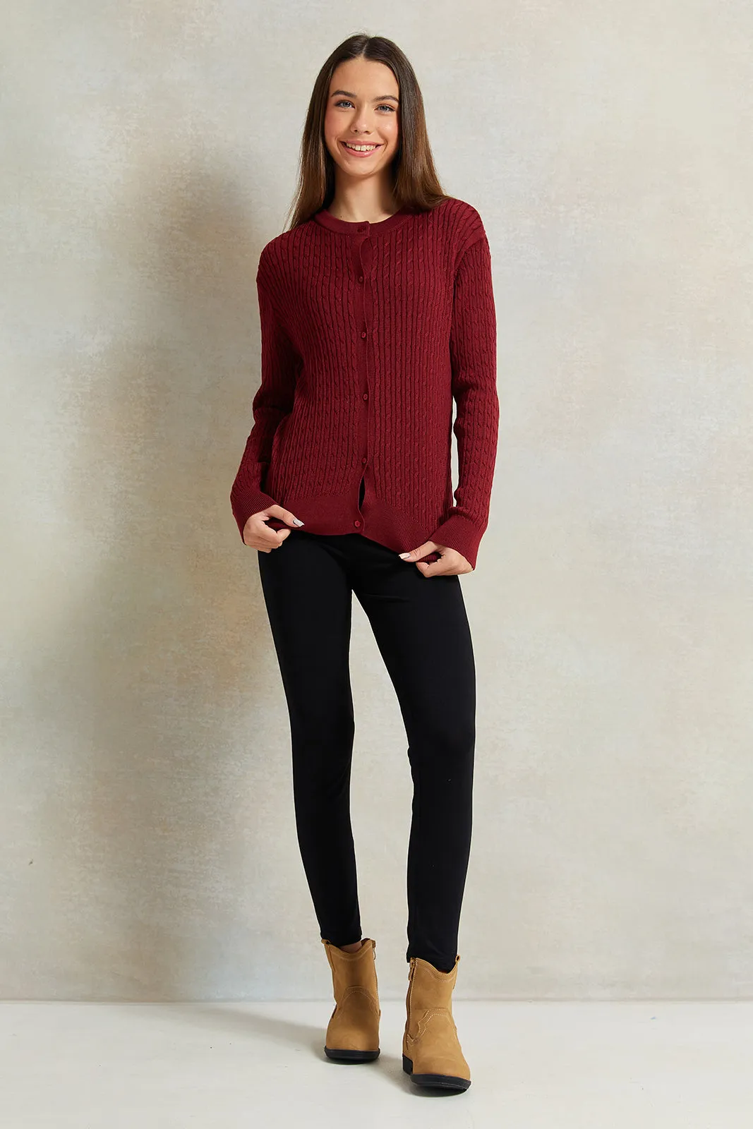 Senior Girls Burgundy Knitted Cardigan