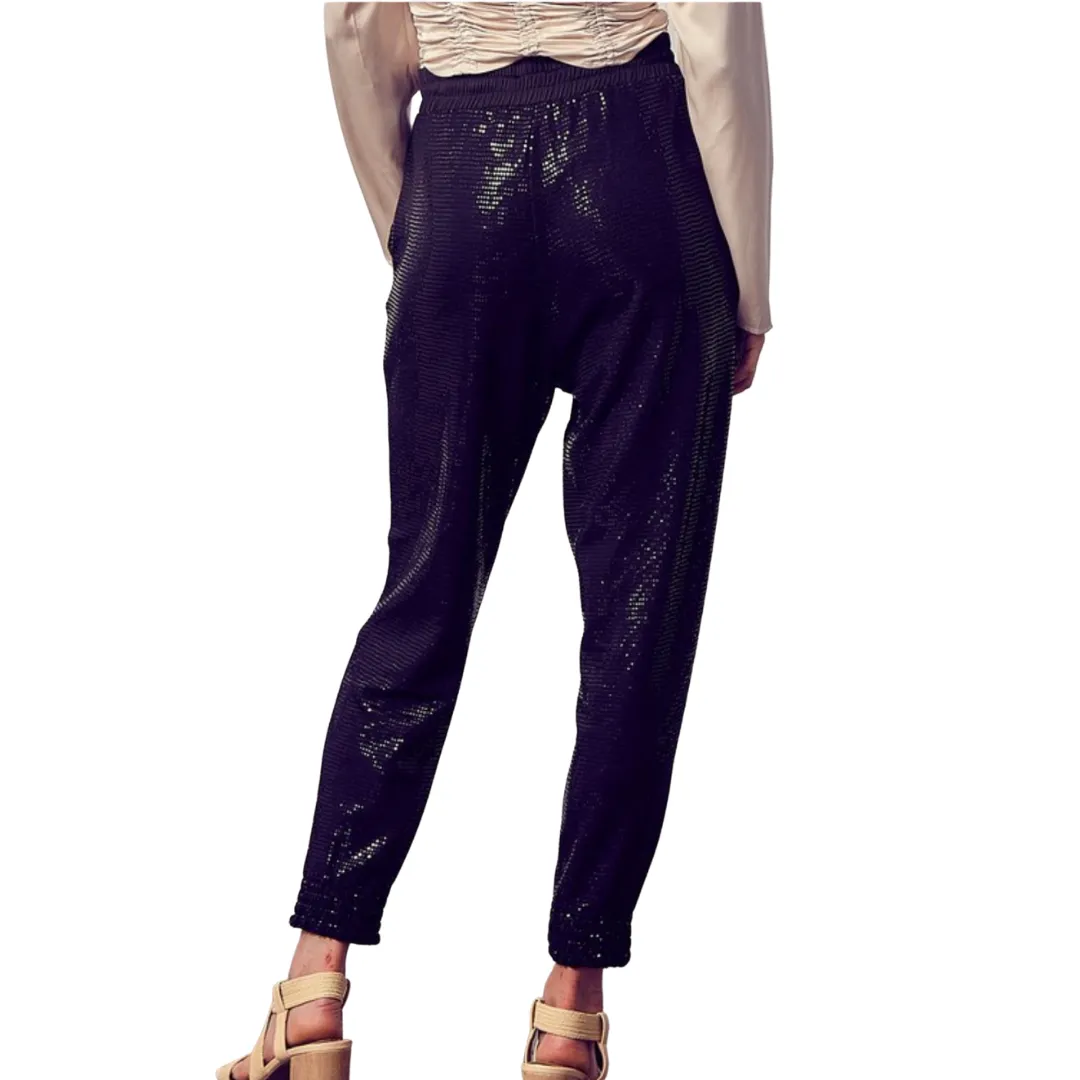 Sequin Jogger Pants - Black