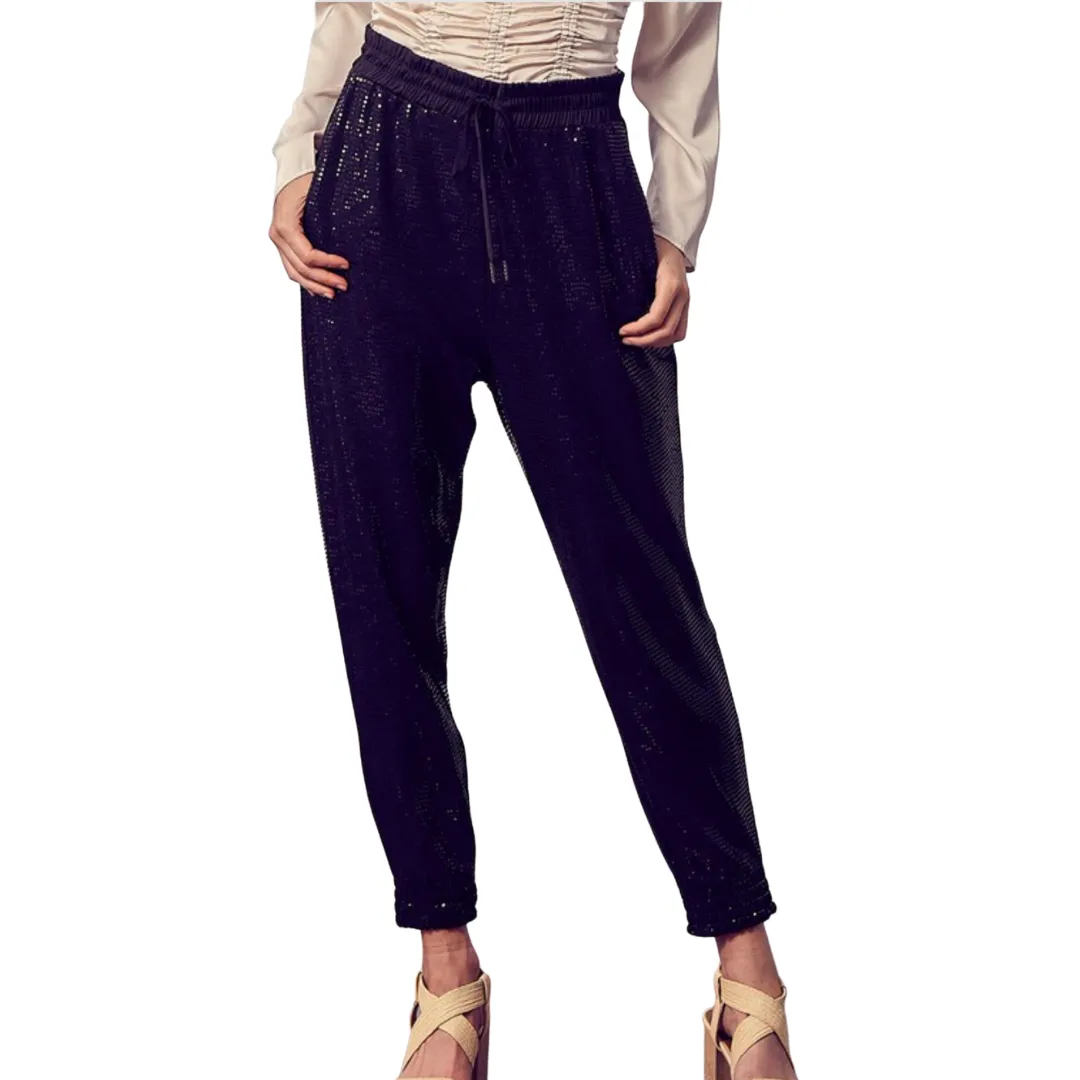 Sequin Jogger Pants - Black