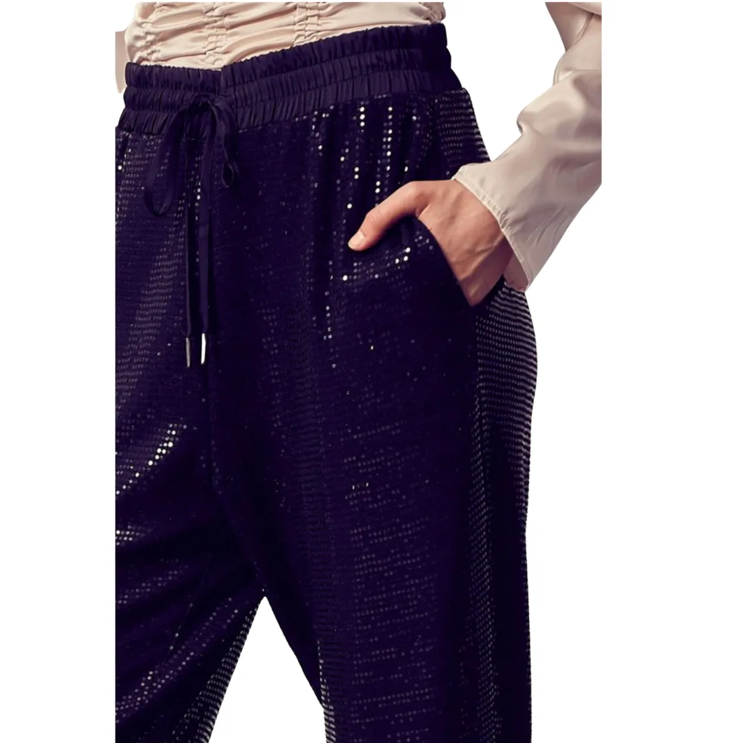 Sequin Jogger Pants - Black