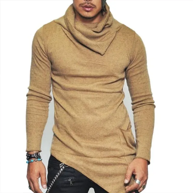 Solid Irregular Casual Long Sleeves Turtleneck Men Sweaters