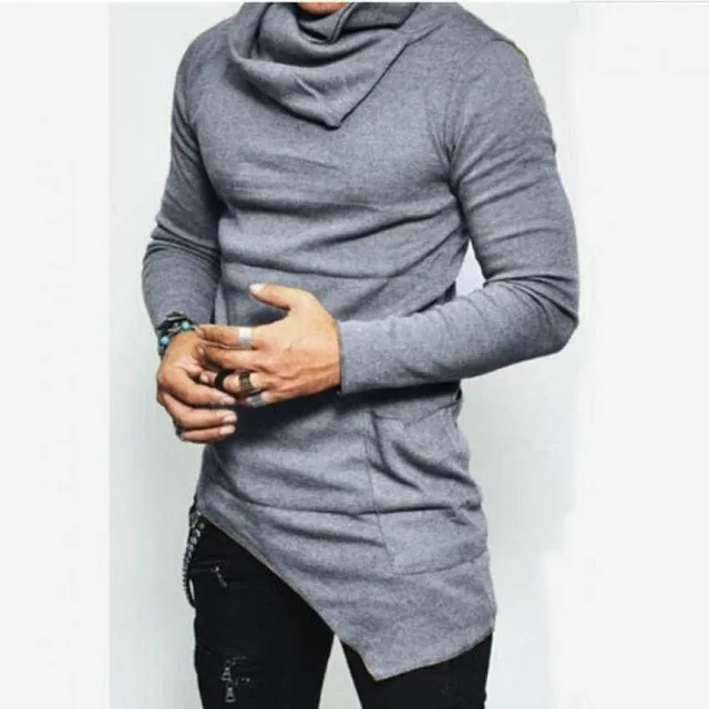 Solid Irregular Casual Long Sleeves Turtleneck Men Sweaters