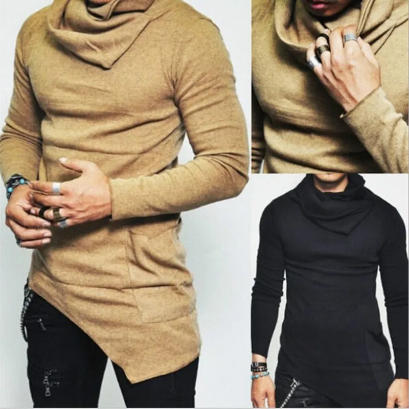 Solid Irregular Casual Long Sleeves Turtleneck Men Sweaters