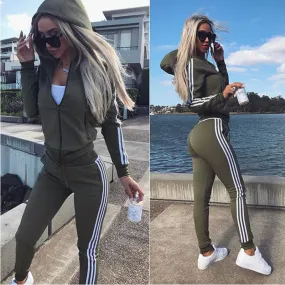 Triple Side Stripe Hooded Zip Jacket & Jogger Pants Sports Set