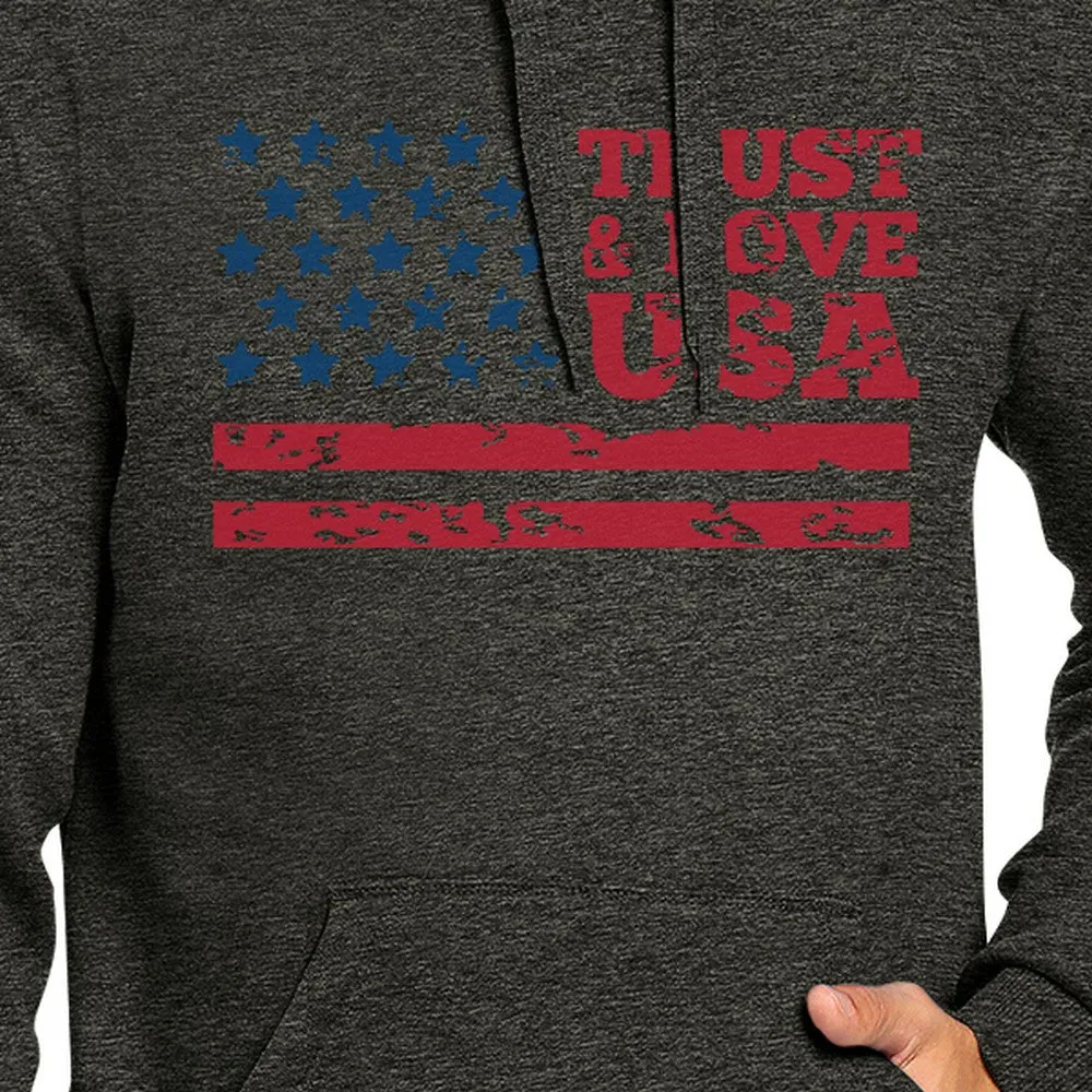 Trust Love USA Unisex Dark Gray Hoodie Crewneck Pullover Fleece Top