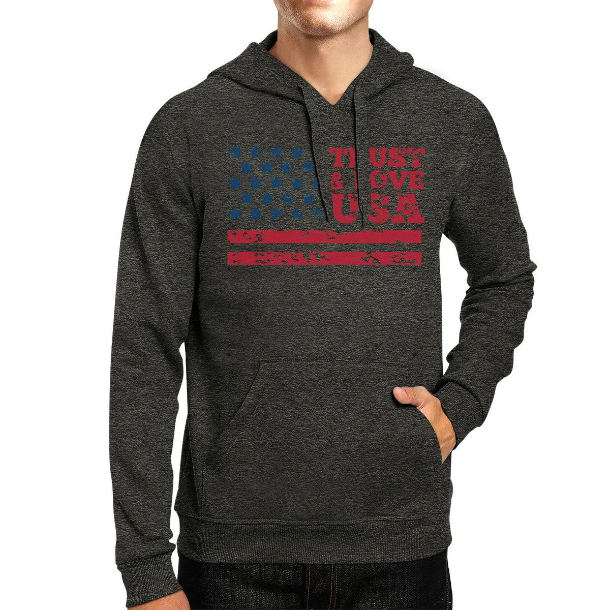 Trust Love USA Unisex Dark Gray Hoodie Crewneck Pullover Fleece Top