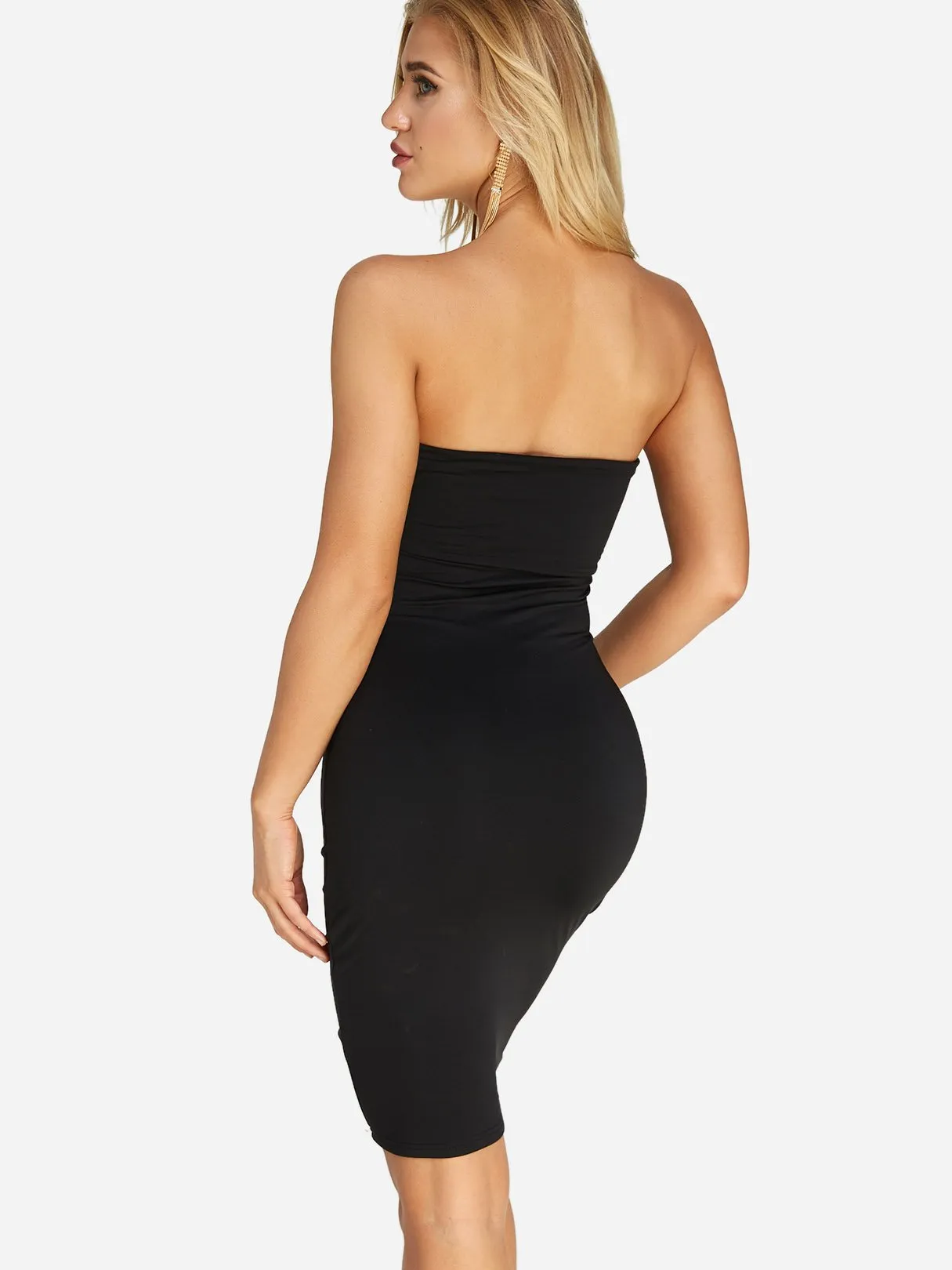 Wholesale Black Bateau Sleeveless Plain Tiered Backless Mini Dress