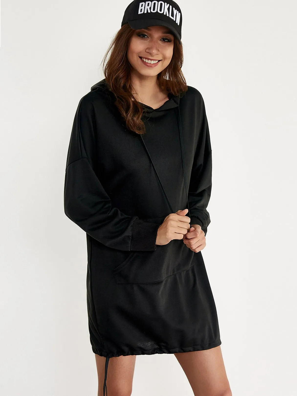 Wholesale Black Long Sleeve Plain Hooded Mini Dresses