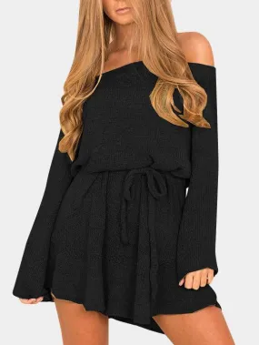 Wholesale Black Off The Shoulder Long Sleeve Mini Dress