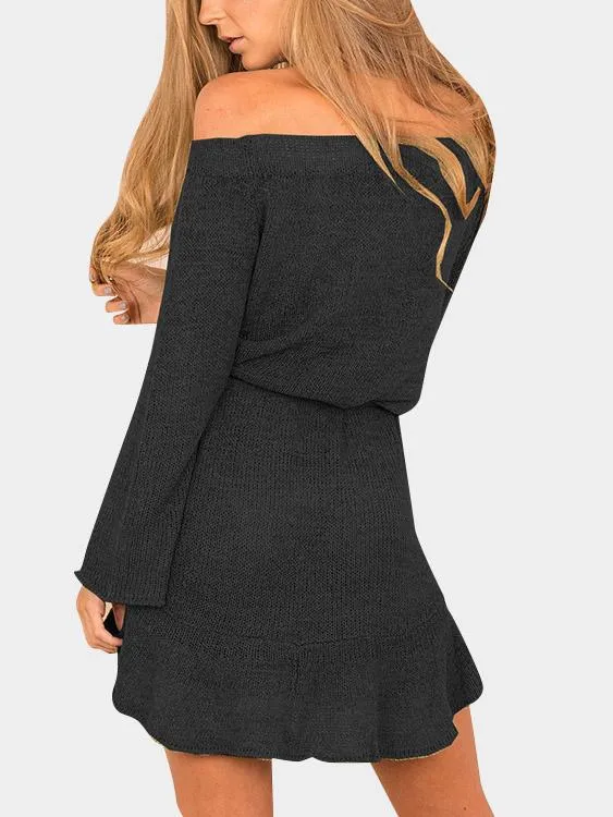 Wholesale Black Off The Shoulder Long Sleeve Mini Dress