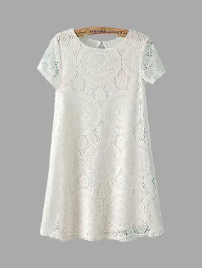 Wholesale Crew Neck Lace Short Sleeve Mini Dress