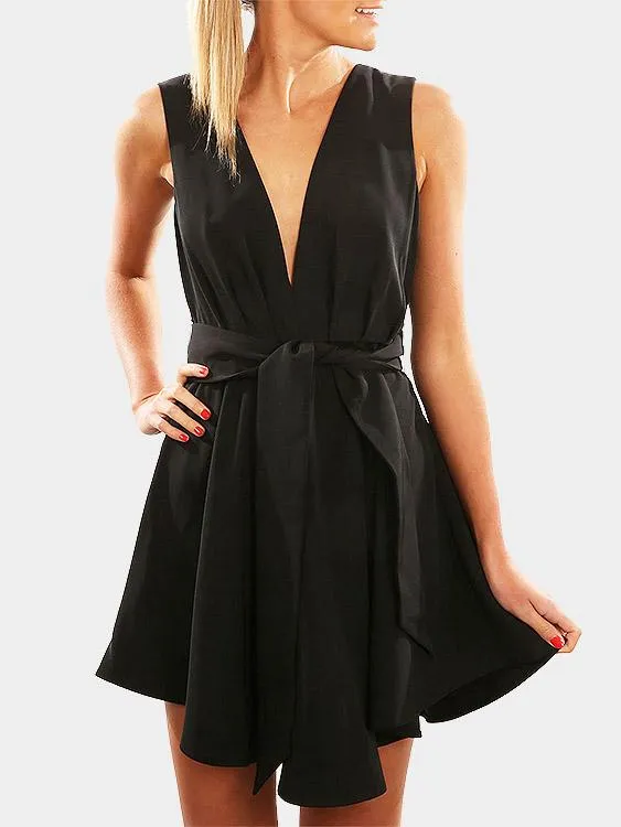 Wholesale Deep V Neck Sleeveless Backless Mini Dress