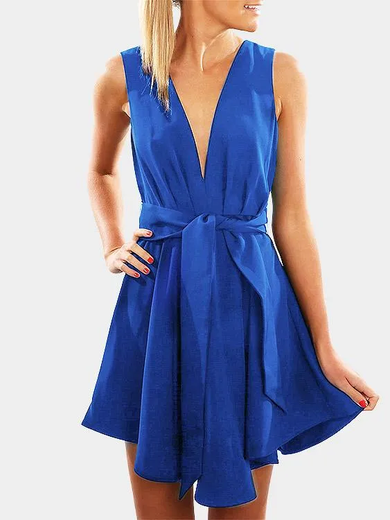 Wholesale Deep V Neck Sleeveless Backless Mini Dress