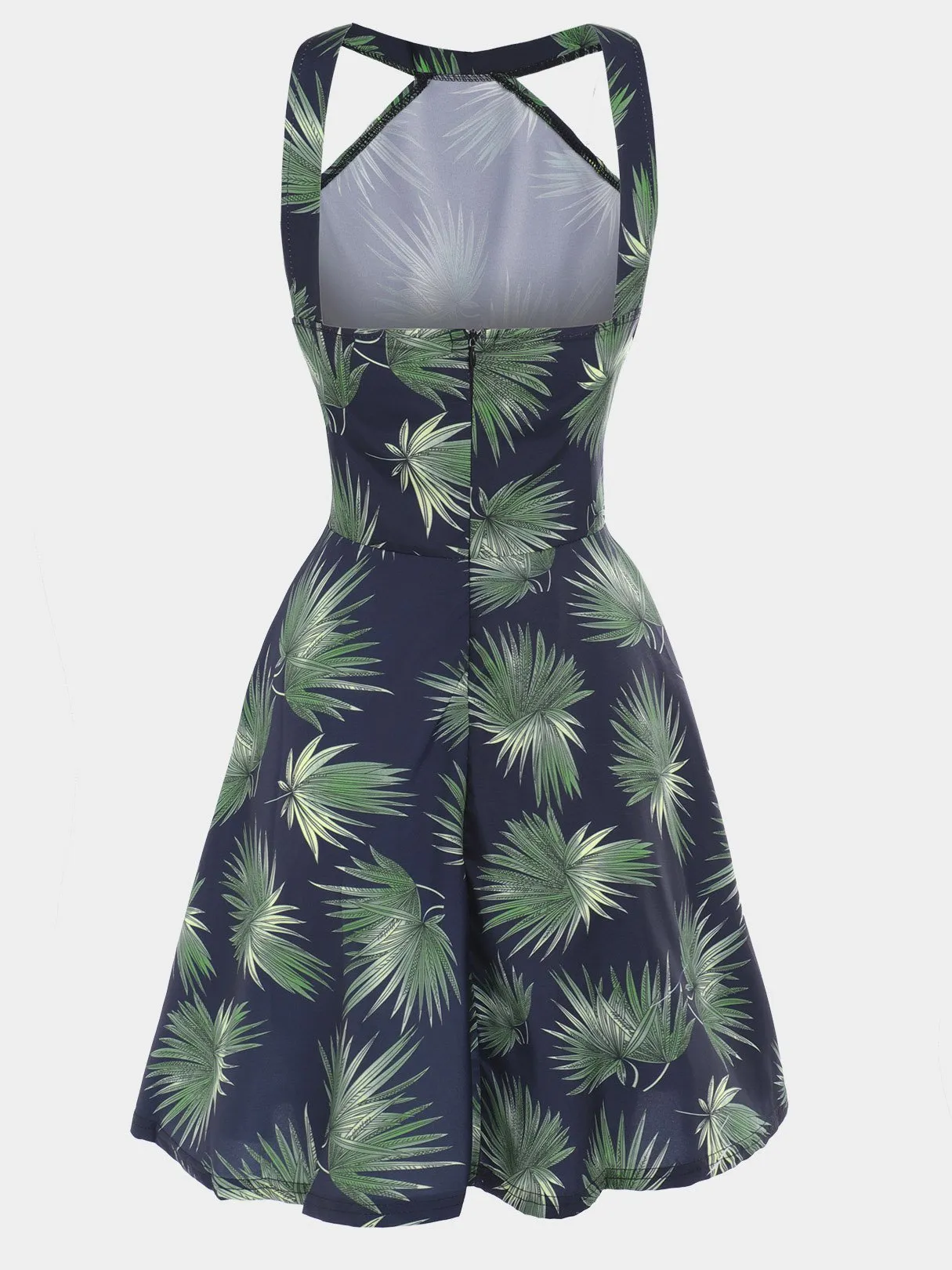 Wholesale Green Halter Sleeveless Floral Print Backless Mini Dress