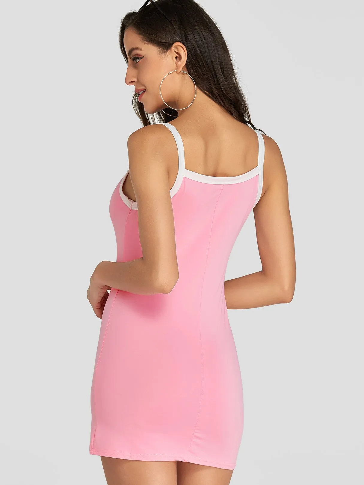 Wholesale Pink Square Neck Sleeveless Plain Bodycon Mini Dresses