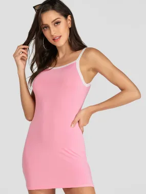 Wholesale Pink Square Neck Sleeveless Plain Bodycon Mini Dresses