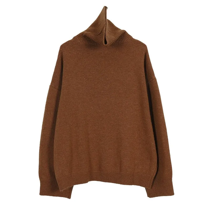 Women Knitted Sweater Turtleneck Casual Long