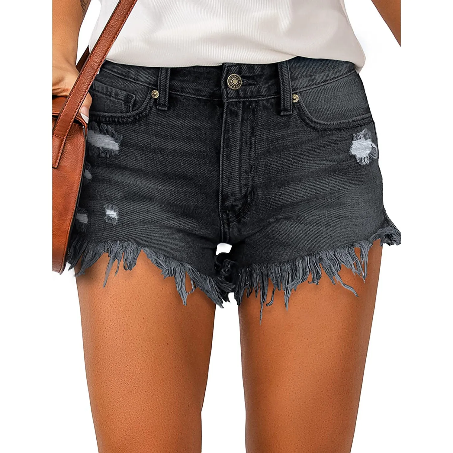 Women's Casual Denim Shorts Frayed Raw Hem Ripped Jeans Shorts